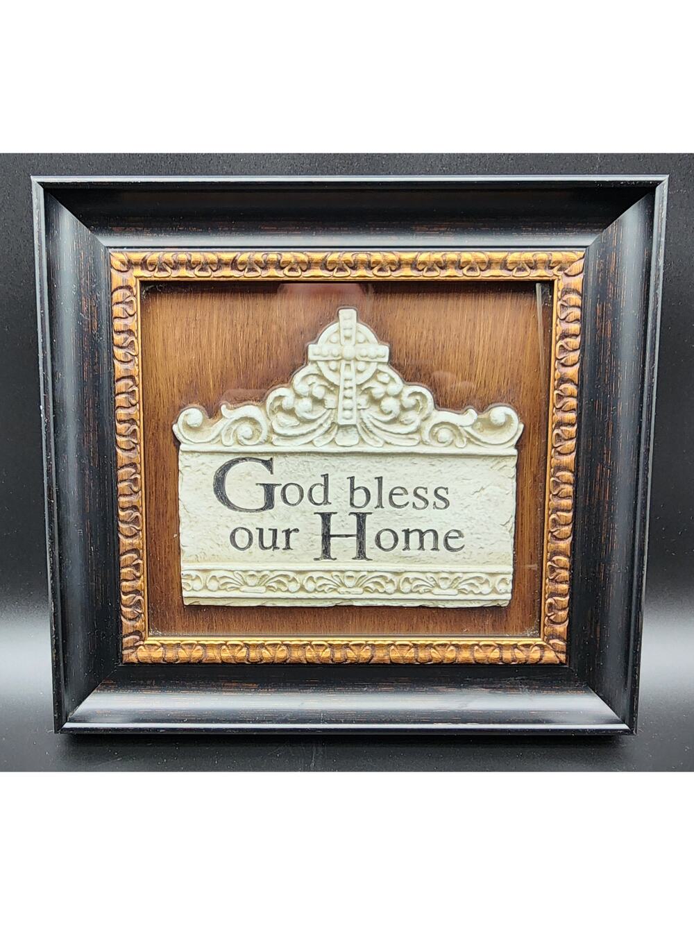 2009 “God Bless Our Home” Framed Shadowbox – Faux Walnut & Gilt, 14x13, Ready